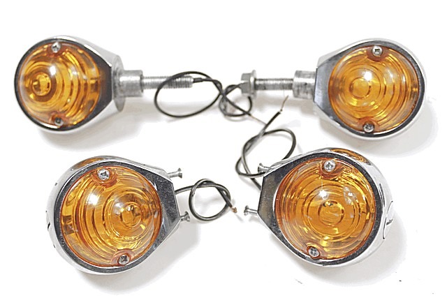 SET 4 FRECCE CROMATE PER MOTO CUSTOM UNIVERSALI FLASHER LIGHTS 